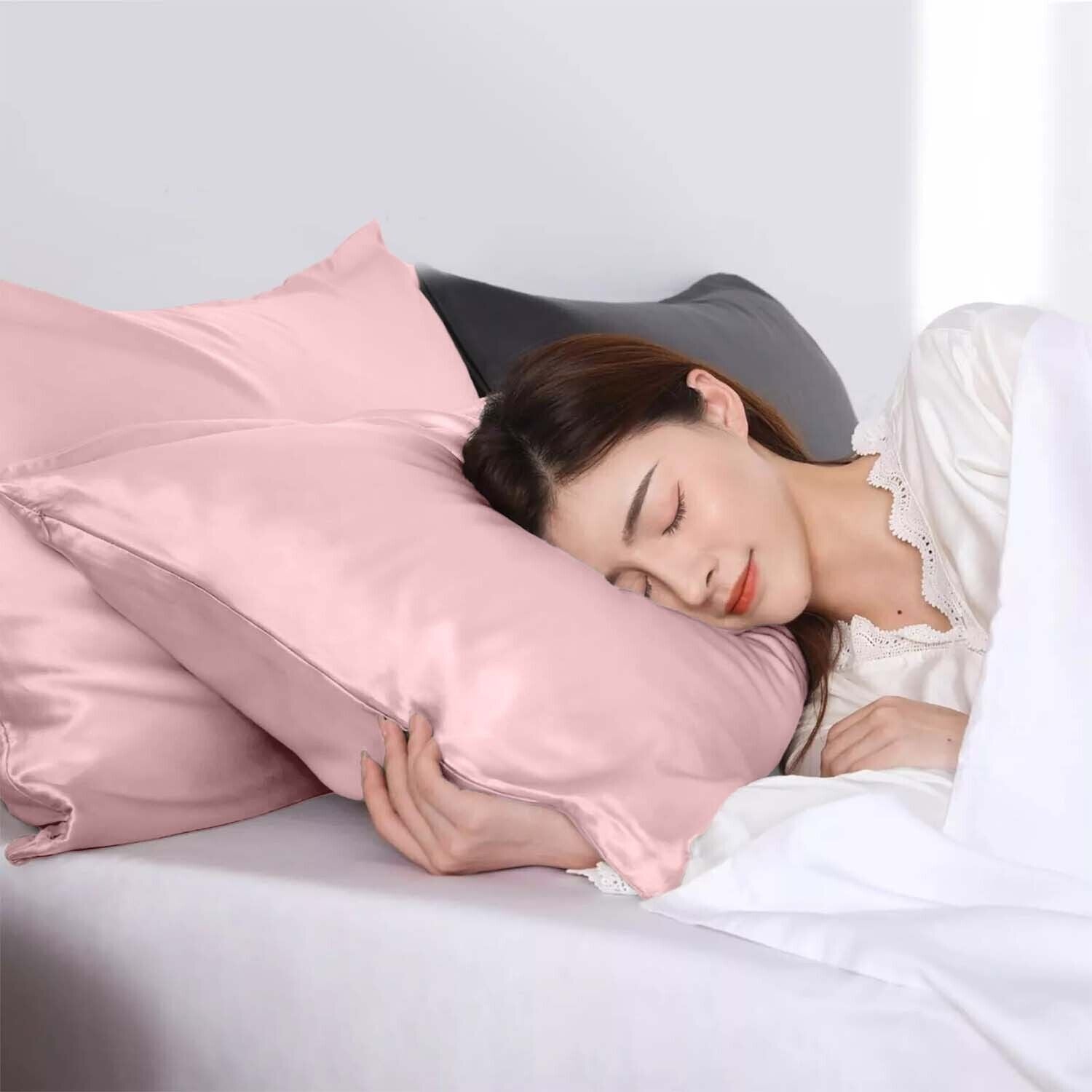 2 Pack Satin Silk Pillowcase for Hair & Skin Pillow Cases Cover Bedding Pair UK