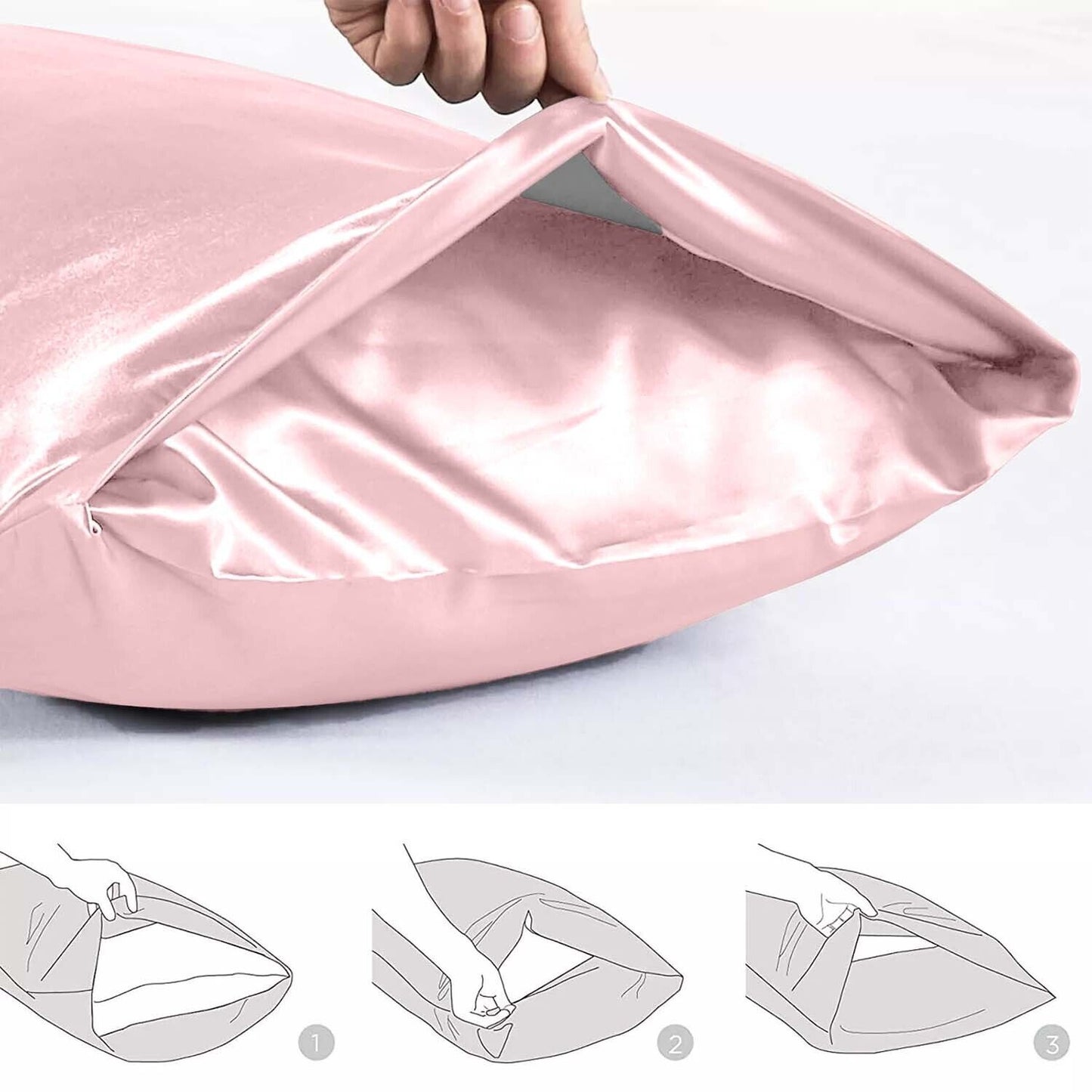 2 Pack Satin Silk Pillowcase for Hair & Skin Pillow Cases Cover Bedding Pair UK
